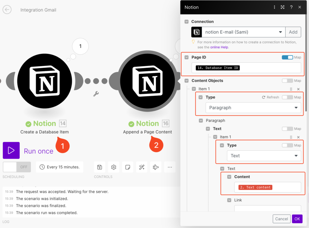 EP.1 使用 Make 自動化工具輕鬆串接 Gmail 與 Notion,建立個人知識庫 10 Make - 設置 append a page content